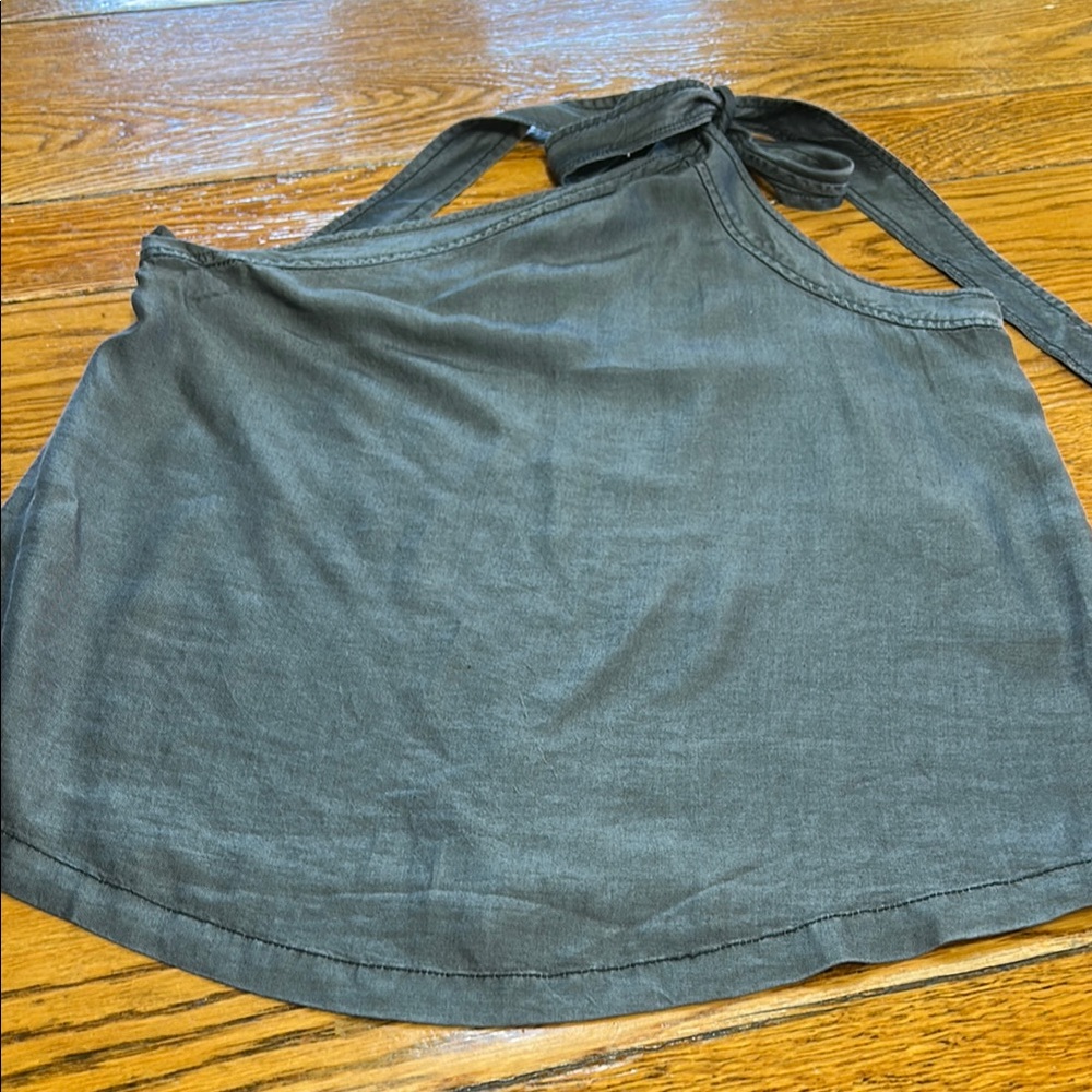 lane b light black denim top.  Ties on one shoulder. Size medium.